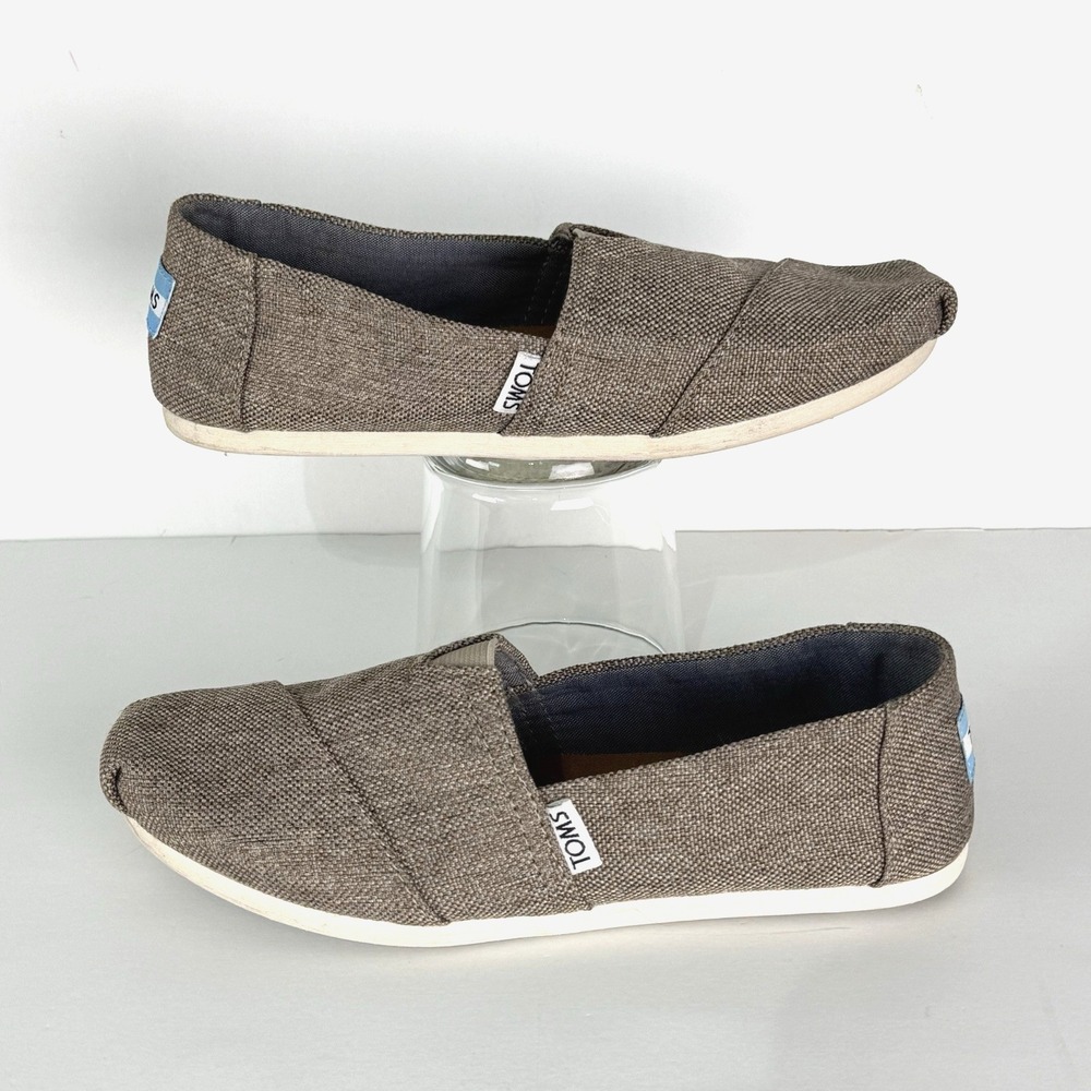 Toms Alpargata Slip On Flat Shoes Women US 5.5 EU 36 Casual Brown Tweed Loafer